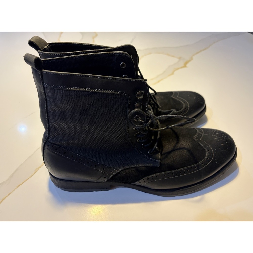 Robert Wayne Black Wingtip Combat Boots Men 13  Leather Lace Up Military Goth